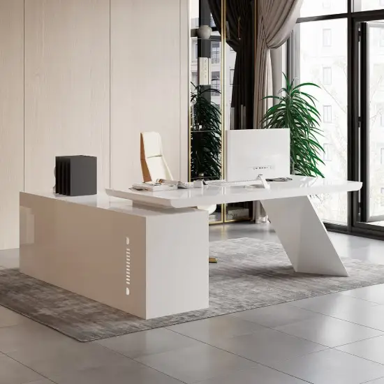 Modern 1803 mm L-Shaped White Executive Desk with Right Hand Return