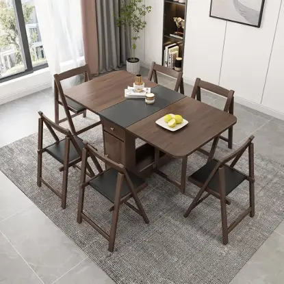 Ultic 5-Piece Modern 1502mm Rectangle Dining Table Set Ash Wood Foldable Walnut