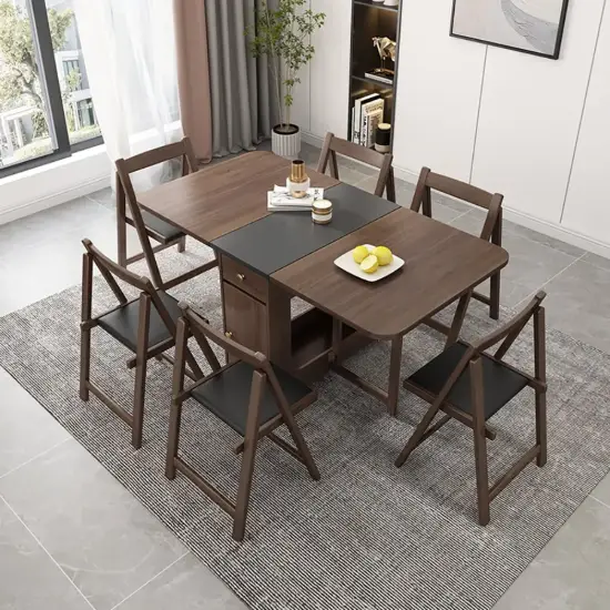 Ultic 5-Piece Modern 1502mm Rectangle Dining Table Set Ash Wood Foldable Walnut