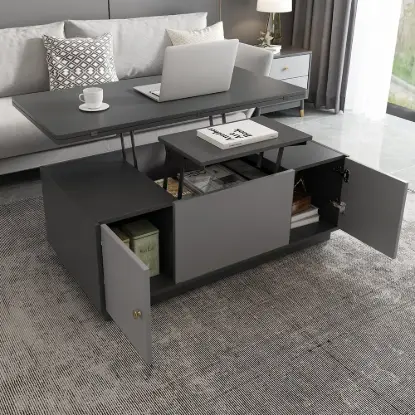 Picture of Modern Grey Multifunctional Rectanglular Lift-top Coffee Table with Storage