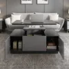 Modern Grey Multifunctional Rectanglular Lift-top Coffee Table with Storage