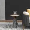 Sculra Modern 56 cm Grey & Gold Pedestal End Table with Sintered Stone Top