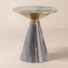Sculra Modern 56 cm Grey & Gold Pedestal End Table with Sintered Stone Top