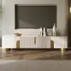 Artis 200 cm TV Stand with Sintered Stone Top, Storage & Gold Legs – White Doors Media