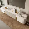 Artis 200 cm TV Stand with Sintered Stone Top, Storage & Gold Legs – White Doors Media