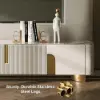 Artis 200 cm TV Stand with Sintered Stone Top, Storage & Gold Legs – White Doors Media