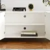 Artis 200 cm TV Stand with Sintered Stone Top, Storage & Gold Legs – White Doors Media