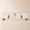 Artis 200 cm TV Stand with Sintered Stone Top, Storage & Gold Legs – White Doors Media