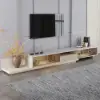 200 - 280 cm Extendable TV Stand with LED Light, Tempered Glass Door Cabinets & Drawer