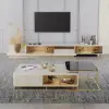 200 - 280 cm Extendable TV Stand with LED Light, Tempered Glass Door Cabinets & Drawer