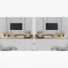 200 - 280 cm Extendable TV Stand with LED Light, Tempered Glass Door Cabinets & Drawer