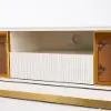 200 - 280 cm Extendable TV Stand with LED Light, Tempered Glass Door Cabinets & Drawer