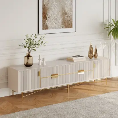Picture of Modern Off White TV Stand for 2159mm TVs with 4 Drawers & Doors MDF