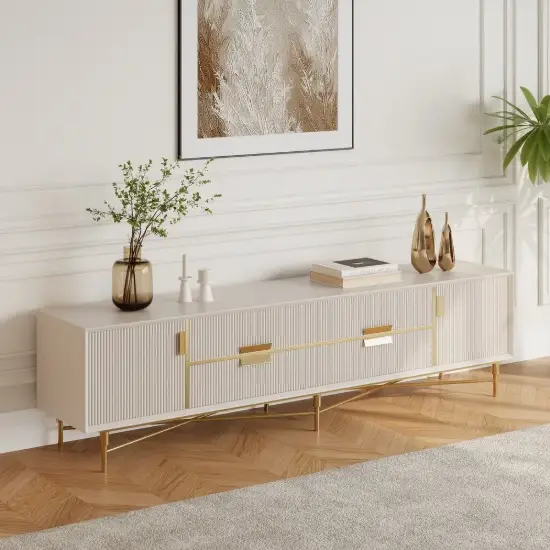 Modern Off White TV Stand for 2159mm TVs with 4 Drawers & Doors MDF
