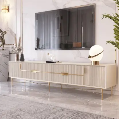 2200mm Rectangle Off White TV Stand Media Console for with 4 Drawers & Doors