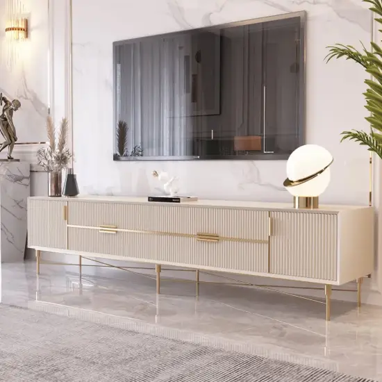 2200mm Rectangle Off White TV Stand Media Console for with 4 Drawers & Doors