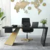 Modern 160 cm Rectangular Black Rubberwood Desk with Drawer & Gold Base
