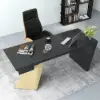 Modern 160 cm Rectangular Black Rubberwood Desk with Drawer & Gold Base