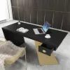 Modern 160 cm Rectangular Black Rubberwood Desk with Drawer & Gold Base