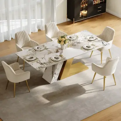 Picture of Silexa Modern 2007 mm Rectangular Glossy Sintered Stone Dining Table, Seats 6 – Gold