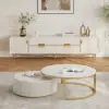 28"-35" Round Nesting Coffee Table Set with Sintered Stone Top & Drawer