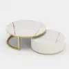 28"-35" Round Nesting Coffee Table Set with Sintered Stone Top & Drawer