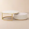28"-35" Round Nesting Coffee Table Set with Sintered Stone Top & Drawer