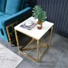 500mm Square Side Table White Marble End Table with Gold Stainless Steel Base