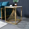 500mm Square Side Table White Marble End Table with Gold Stainless Steel Base