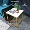 500mm Square Side Table White Marble End Table with Gold Stainless Steel Base