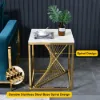 500mm Square Side Table White Marble End Table with Gold Stainless Steel Base