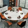 1500mm Contemporary Round Dining Table with Faux Marble Top in White & Gold