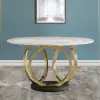 1500mm Contemporary Round Dining Table with Faux Marble Top in White & Gold