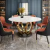 1500mm Contemporary Round Dining Table with Faux Marble Top in White & Gold