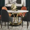 1500mm Contemporary Round Dining Table with Faux Marble Top in White & Gold
