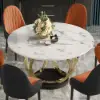 1500mm Contemporary Round Dining Table with Faux Marble Top in White & Gold