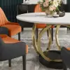1500mm Contemporary Round Dining Table with Faux Marble Top in White & Gold