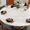1500mm Contemporary Round Dining Table with Faux Marble Top in White & Gold