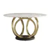 1500mm Contemporary Round Dining Table with Faux Marble Top in White & Gold