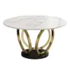 1500mm Contemporary Round Dining Table with Faux Marble Top in White & Gold