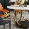 1500mm Contemporary Round Dining Table with Faux Marble Top in White & Gold