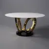 1500mm Contemporary Round Dining Table with Faux Marble Top in White & Gold