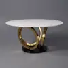 1500mm Contemporary Round Dining Table with Faux Marble Top in White & Gold