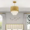 Kitoney Modern Gold 3-Light Tiered Crystal Chandelier for Living Room and Dining Room
