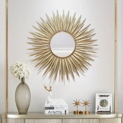33.7" Luxury Creative Gold Sunburst Large Metal Wall Mirror Decor Art for Living Room