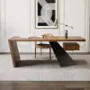 Modern 180 cm Rectangular Walnut Rubberwood Desk with Drawer