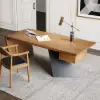 Modern 180 cm Rectangular Walnut Rubberwood Desk with Drawer