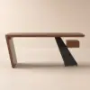 Modern 180 cm Rectangular Walnut Rubberwood Desk with Drawer