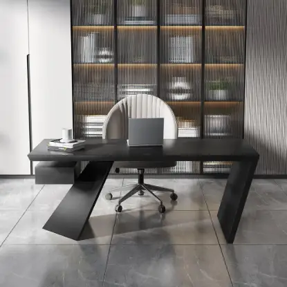 Modern 180 cm Rectangular Black Rubberwood Desk with Drawer