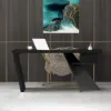 Modern 180 cm Rectangular Black Rubberwood Desk with Drawer